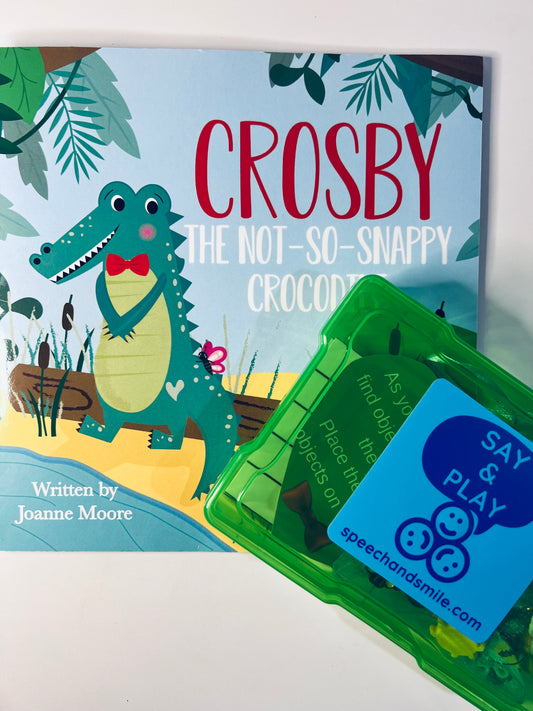 Story Kit for Crosby the Not so Snappy Crocodile Say and Play Mini Objects Speech Therapy Book About Differences