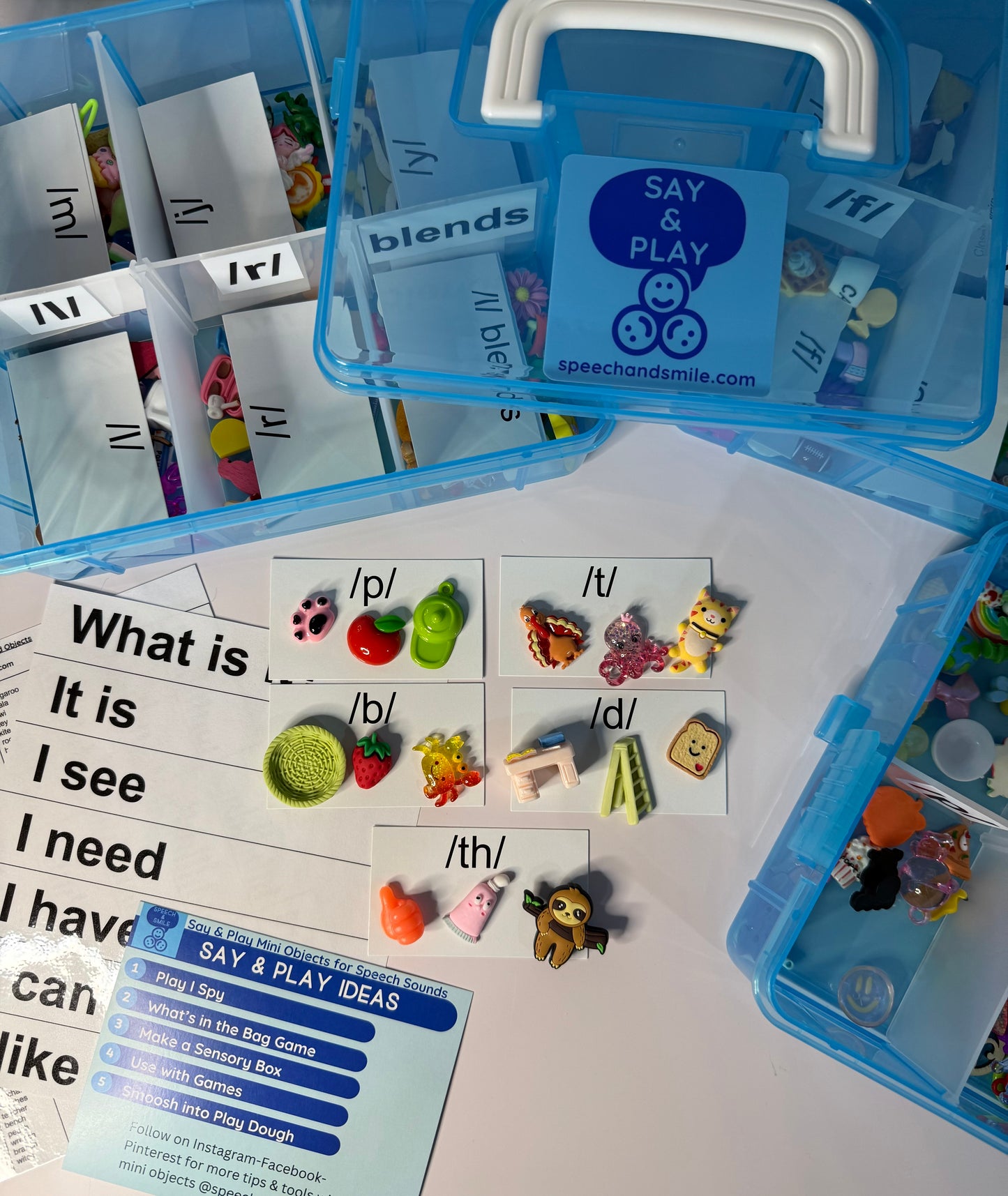 Speech Therapy Mini Objects Set over 300 Articulation Trinkets for Speech Sounds in Portable Case Sound Cards  Say & Play Mini Objects Kit