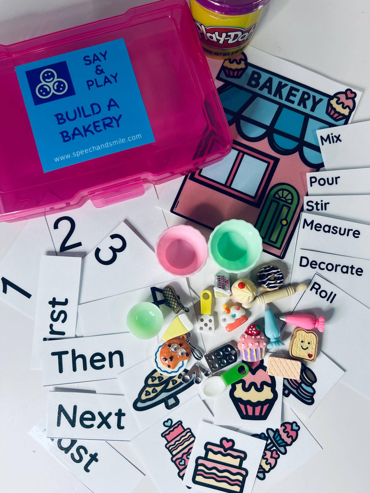 BUILD KIT Sequential learning Baking Minis Language Task Box Bakery Theme Mini Objects Build a Bakery Minis Speech Therapy Trinkets Cards