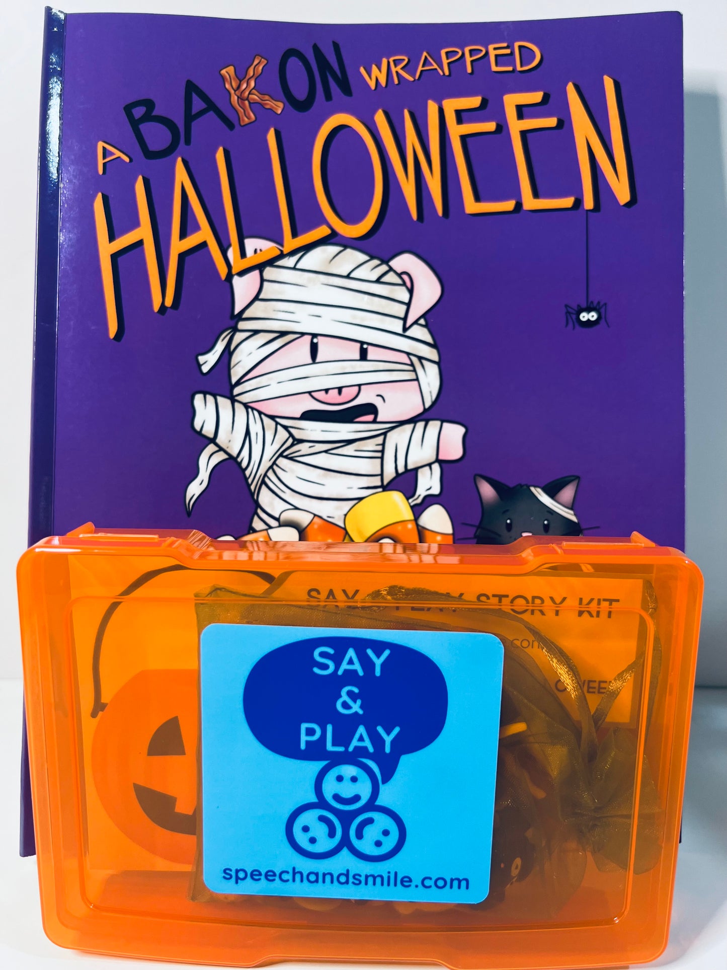 Say and Play Halloween Story Kit with Mini Objects and Book Bakon Wrapped Halloween Speech Therapy Mini Objects Trinkets Fun Spooky Story Book