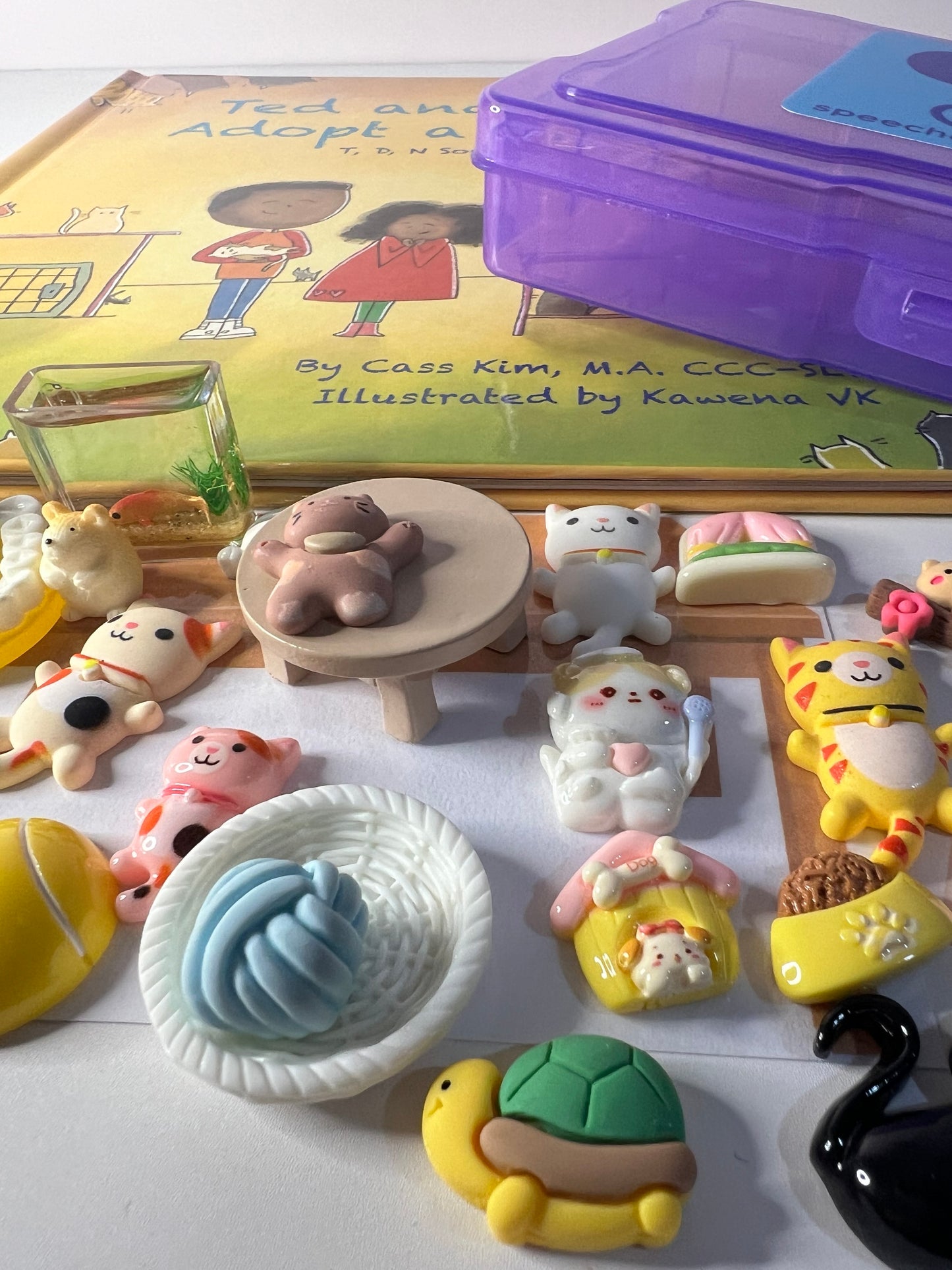 Story Kit Speech Therapy Early Sounds  Mini Objects for Speech Therapy Ted and Tina Adopt a Kitten Articulation Miniature Objects