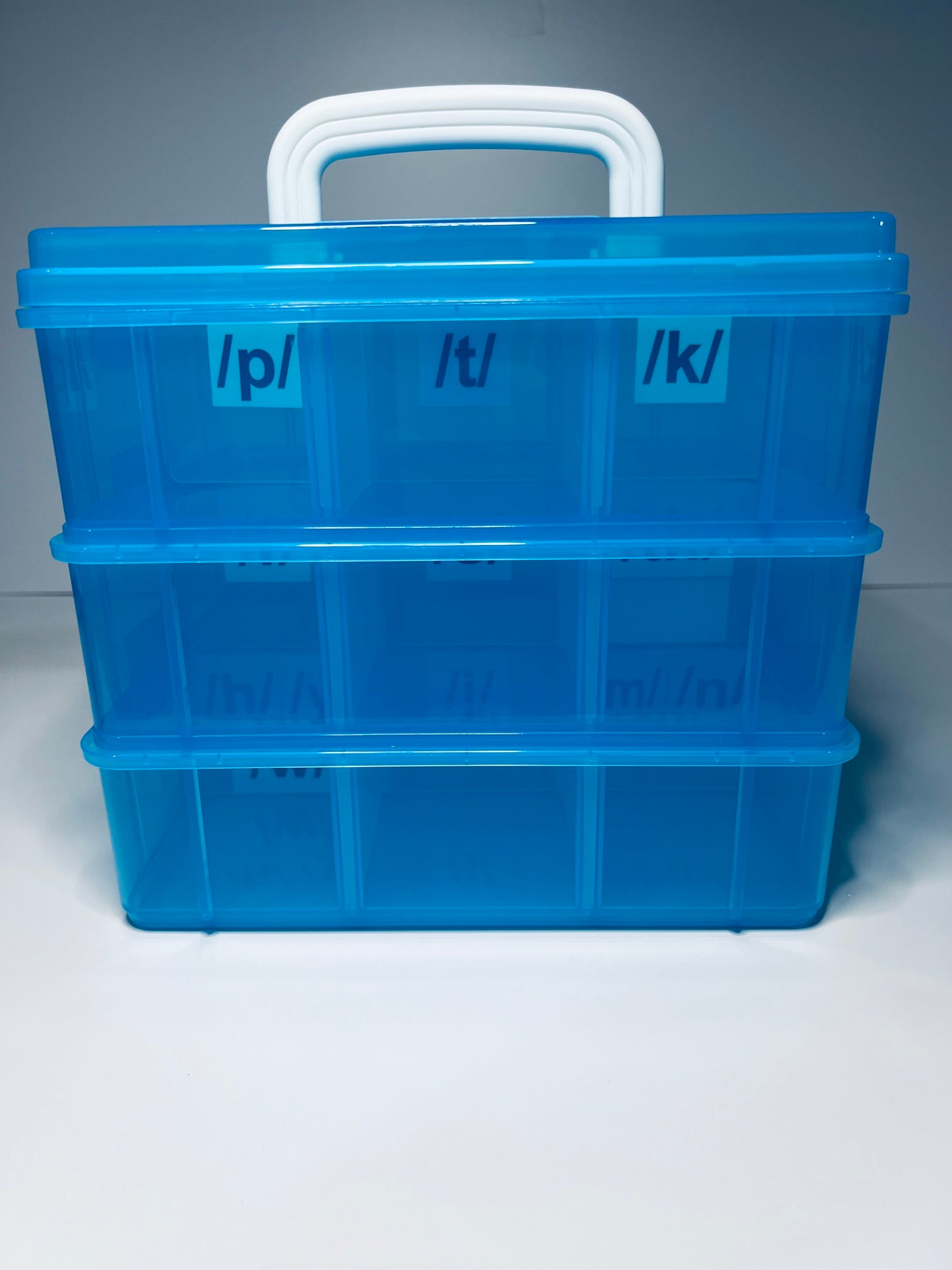 Just the Box- Mini Objects Storage Blue Three Tier Organizer for Mini Objects Storage Set for Trinkets label Organizer