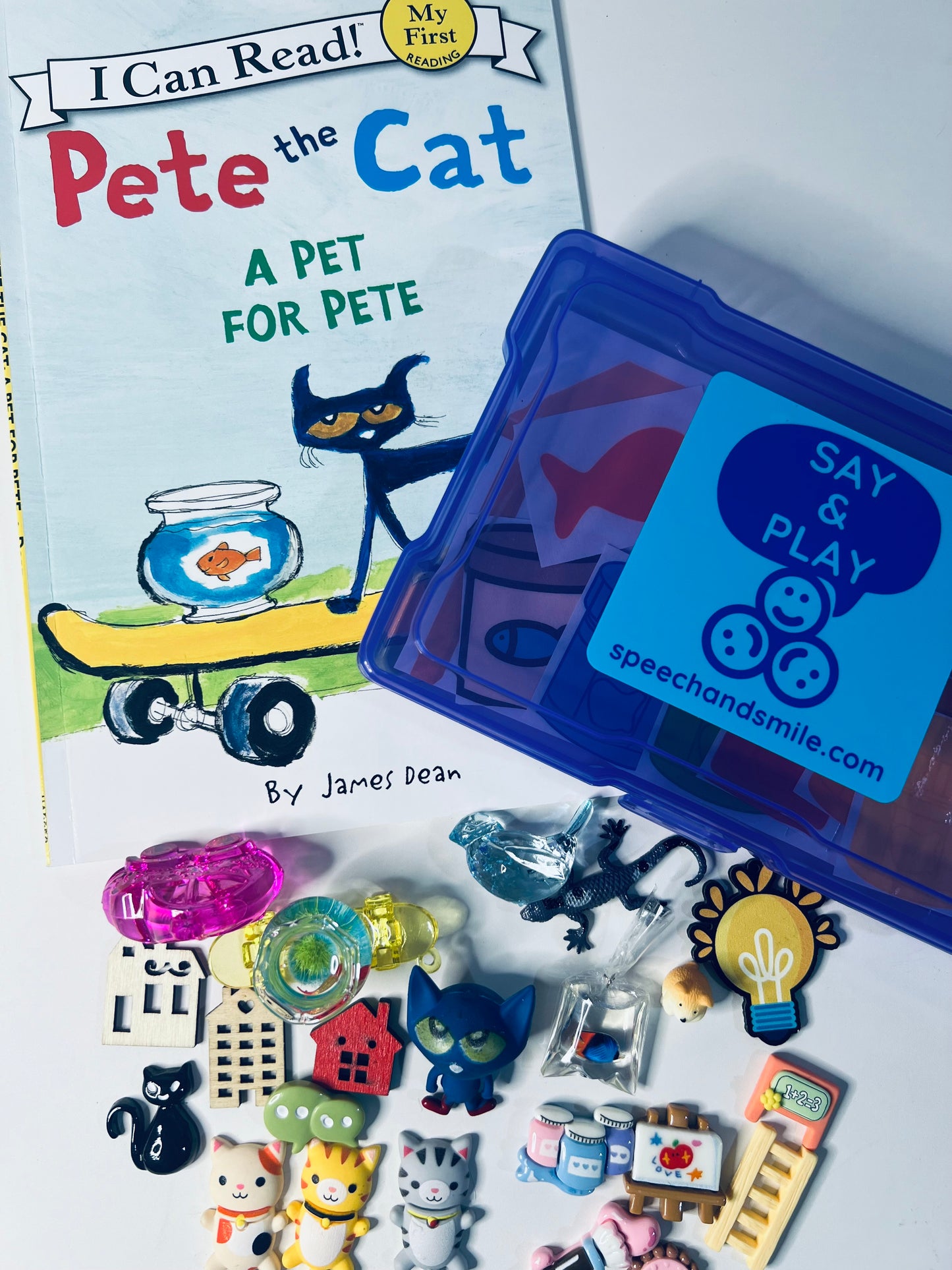 Una mascota para Pete Objetos de libro Kit de cuentos de Pete el gato Miniobjetos de logopedia