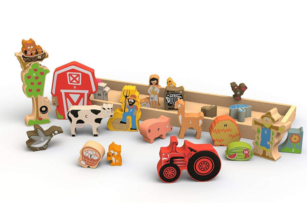 Farm Alphabet Puzzle and Playset - Educational Alphabet Puzzle Farm Large Mini Objects for Speech Therapy Beginning Sounds