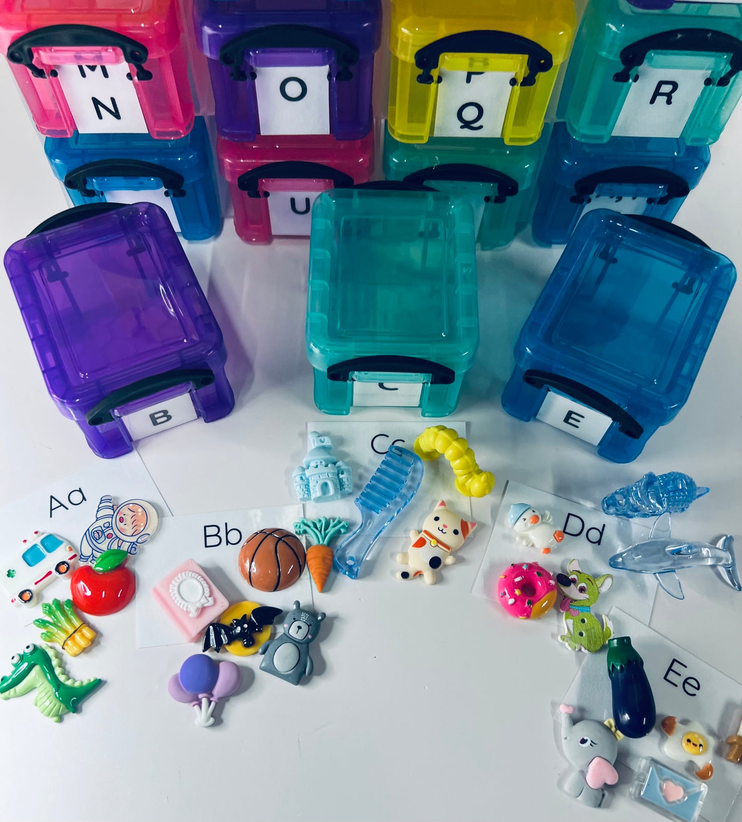 Alphabet Objects in Storage Alphabet Set with Trinkets Beginning Sound Mini Objects Speech Therapy Mini Objects Set