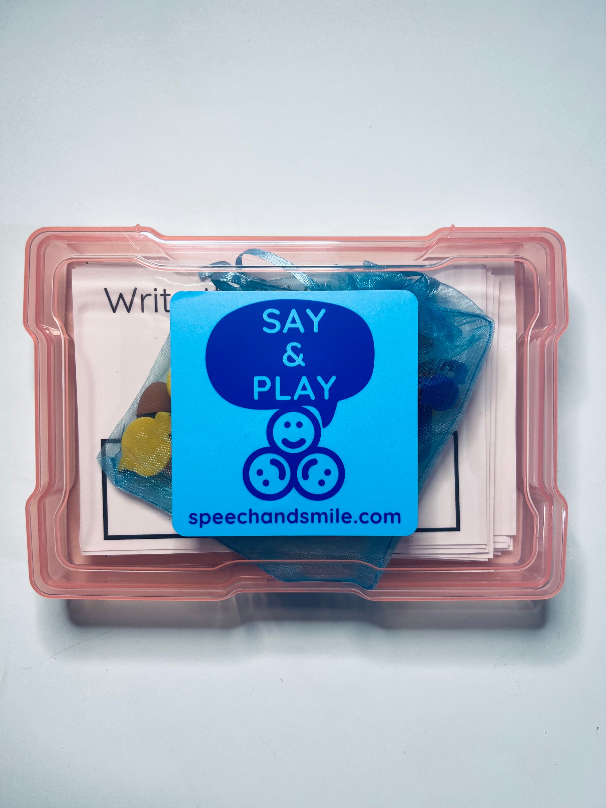 INCLUDES:
~Compact case
~Option 10 or 20 cards and with coordinating mini objects.
-Cards are laminated and durable to write on with a dry erase marker

