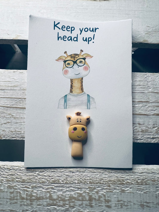 Mindfulness Card  Keep Your Head Up Positivity Card Trinket Card with a Mini to Keep Pocket Hug Teacher Gift For SLP Giraffe Mini Object