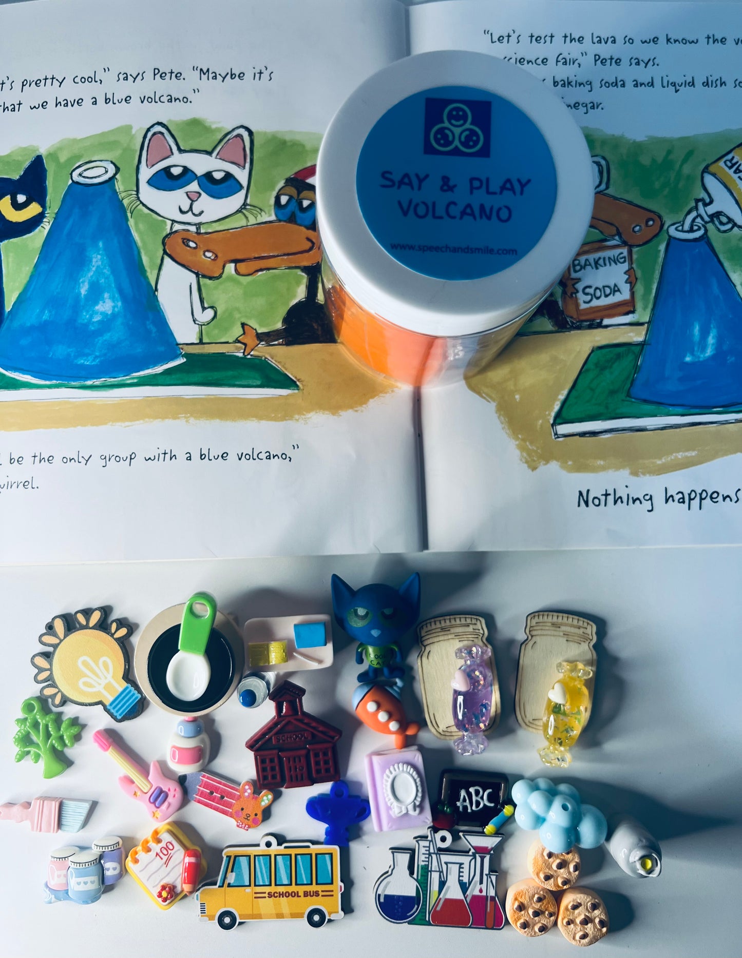 Pete the Cat Book and Story Speech Therapy Mini Objects Pete Cat Science Fair Build a Volcano Jar