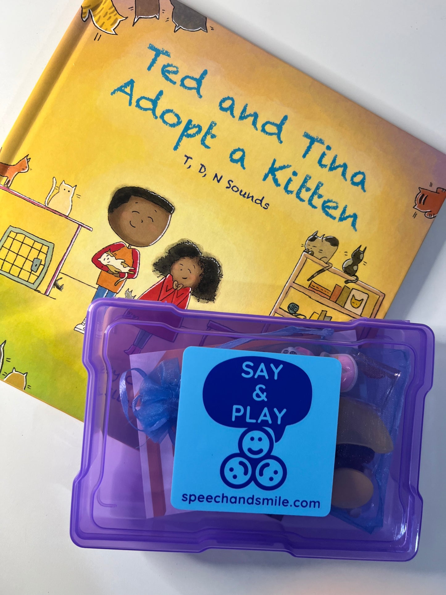 Story Kit Speech Therapy Early Sounds  Mini Objects for Speech Therapy Ted and Tina Adopt a Kitten Articulation Miniature Objects