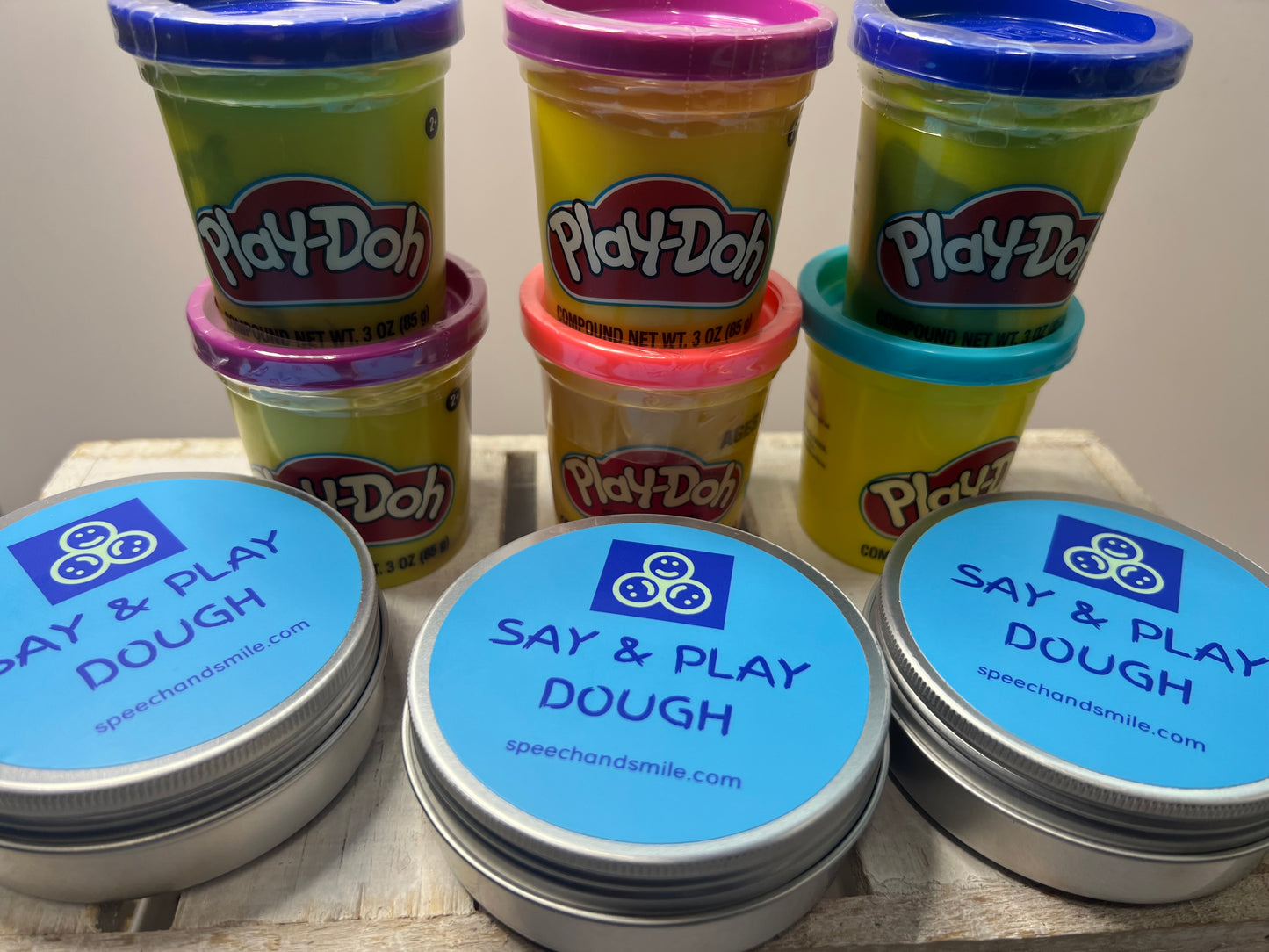 Play Dough Cup with Trinkets - Play Doh Cups Say and Play Dough Theme Dough Jars Mini Objects Speech Therapy