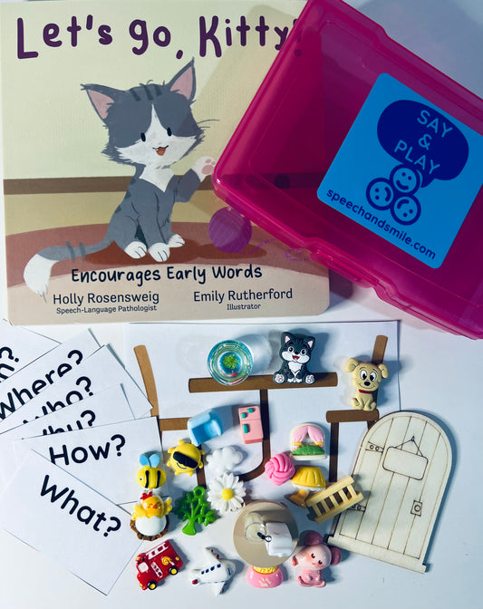 Toddler Book Let's Go Kitty Book Story Kit Early Sounds Book with  Story Objects Speech Therapy Mini Objects Apraxia Book