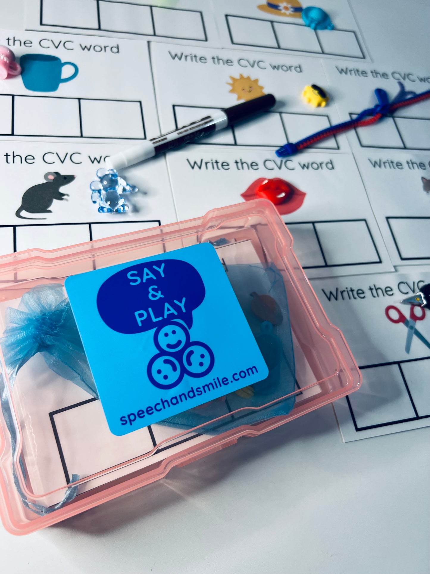 Say and Play CVC Language Task Box SPELLING kit Mini Objects Speech Therapy CVC  Objects Montessori Language Objects