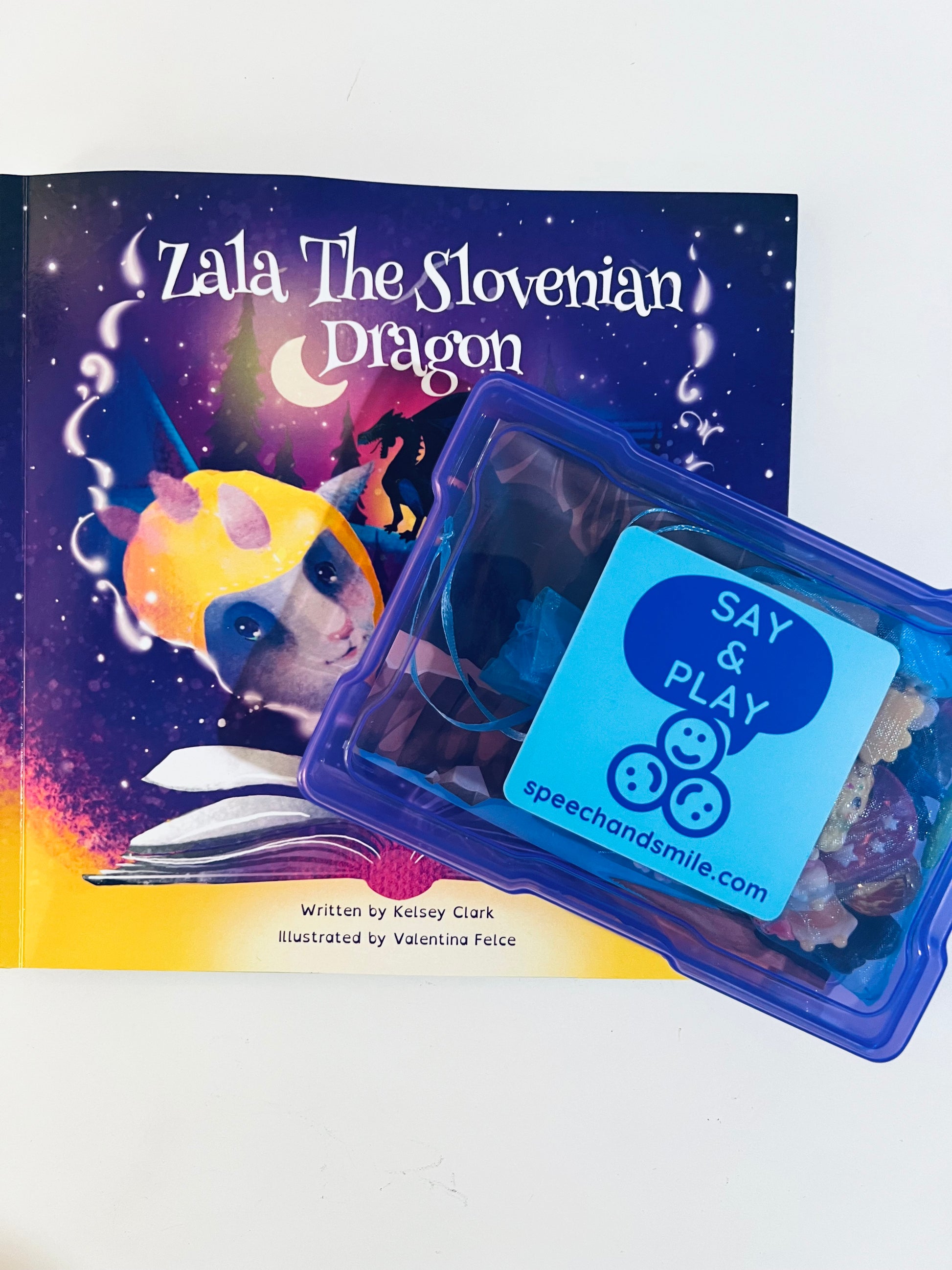 Say and Play Story Kit Zala the Slovenian Dragon with Axolotl Toy Mini Objects Speech Therapy  Bilingual SLP Learn about Slovenia Book