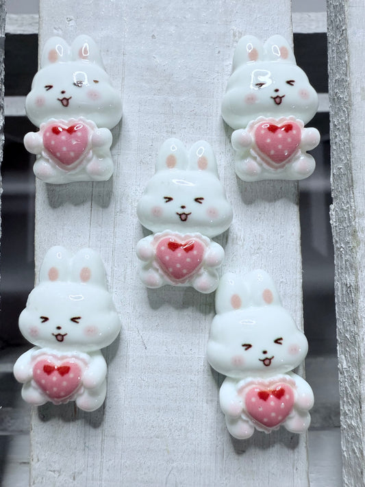 Bunny Holding Heart Trinket Valentine Mini Objects Speech Therapy Resin Bunny Cabochon Montessori Miniatures Verb Trinkets