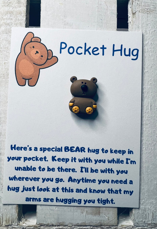 Pocket Hug Card with a Bear Back  to School Gift for Child Bear Trinket Mini Objects Miniature Bear