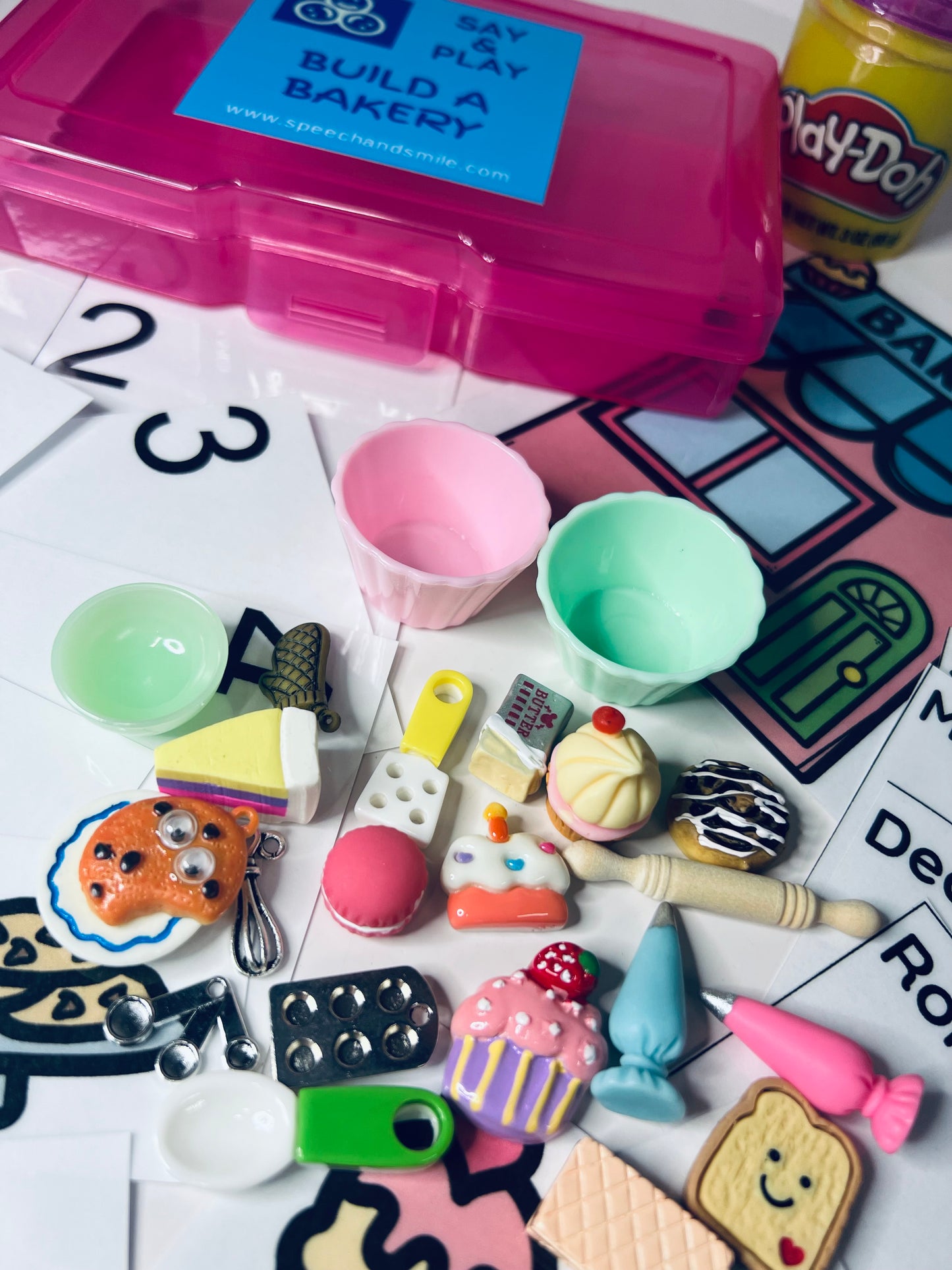 BUILD KIT Sequential learning Baking Minis Language Task Box Bakery Theme Mini Objects Build a Bakery Minis Speech Therapy Trinkets Cards