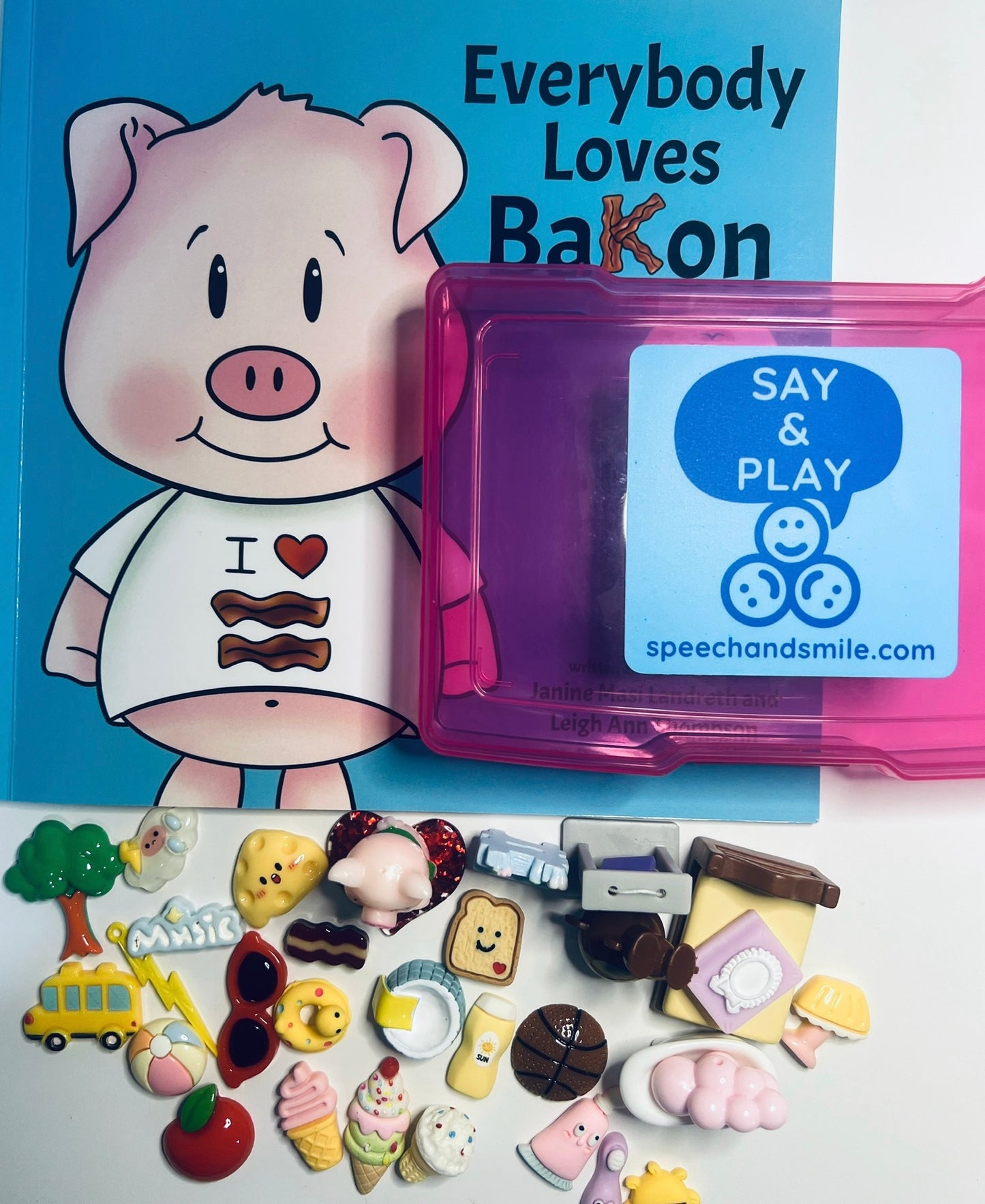 Say and Play Story Kit Book Everybody Loves Bakon Mini Objects Speech Therapy Trinkets Fun Book about kindness