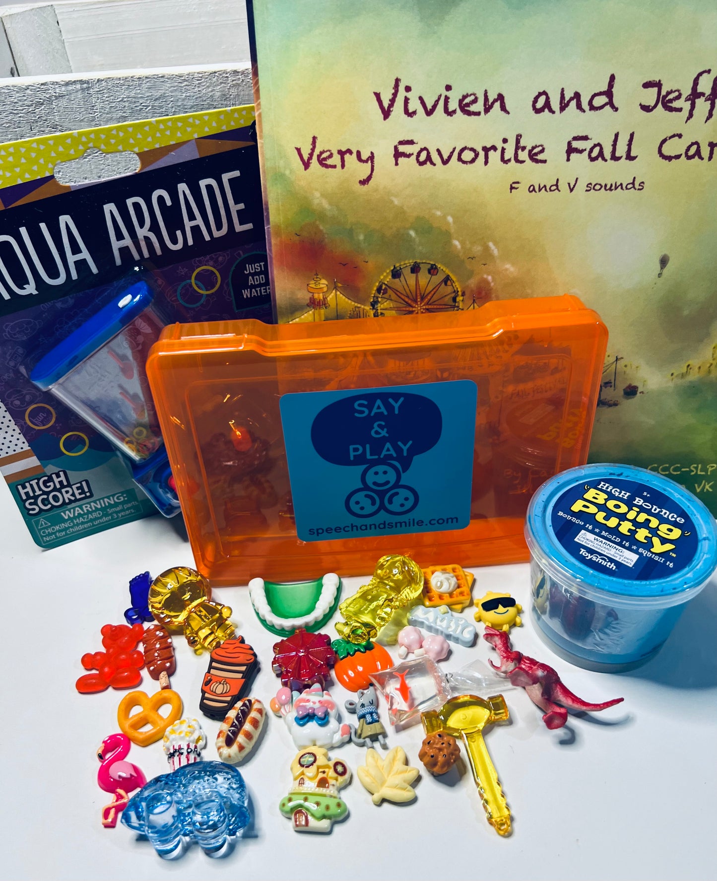 Fall Say and Play Minis Story Crate of Month SEPTEMBER Fall Carnival F and V Sounds Story Kit with Objects and more Fall Carnival Book Vivien and Jeff’s Very Favorite Fall Carnival