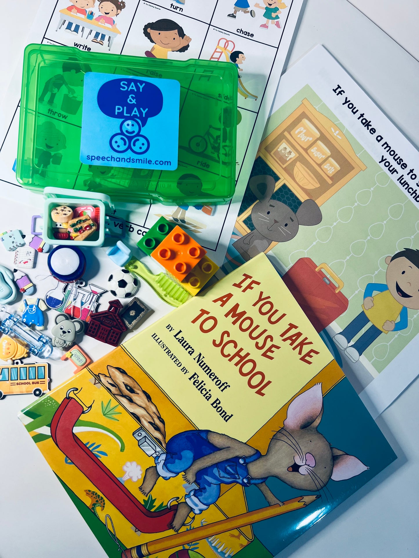 Say and Play Story Kit If You Take a Mouse to School Mini Objects Back to School Activity Speech Therapy Themed Therapy Trinkets