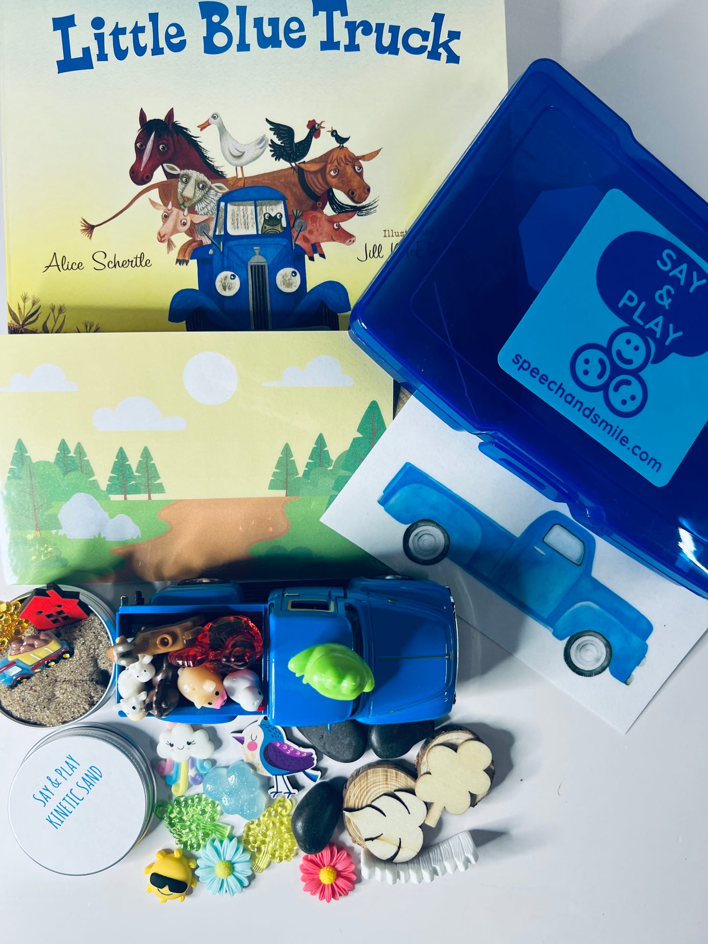 Kit d'histoire Little Blue Truck et livre-cadeau pour enfants-Objets d'histoire pour Little Blue Truck-Orthophonie Mini Objets-Kit d'histoire