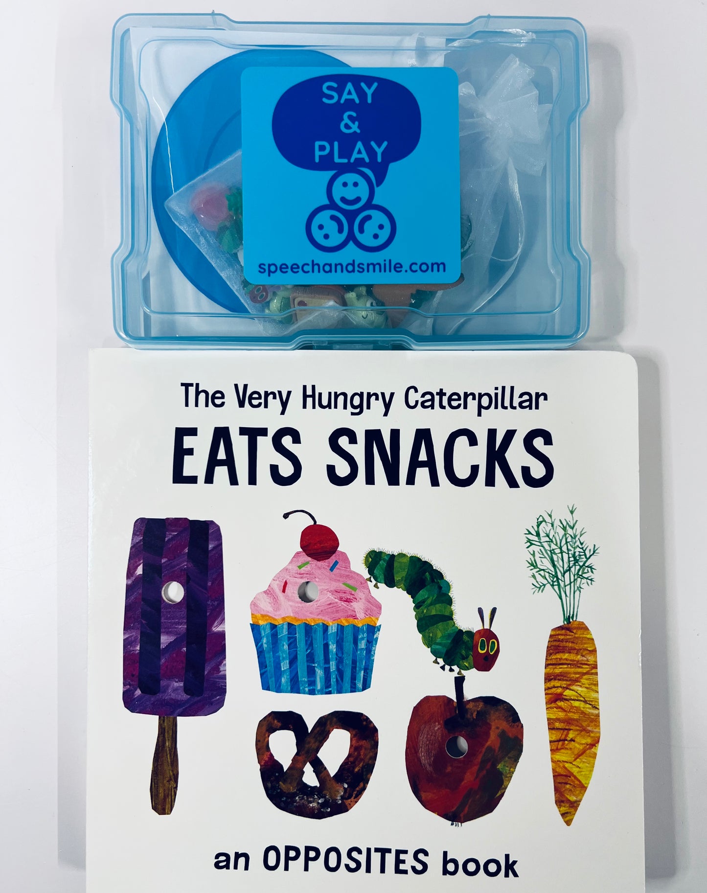 Very Hungry Caterpillar Eats Snacks  Book and Story Kit Object Speech Therapy Mini Objects Food  theme Mini Objects and Book