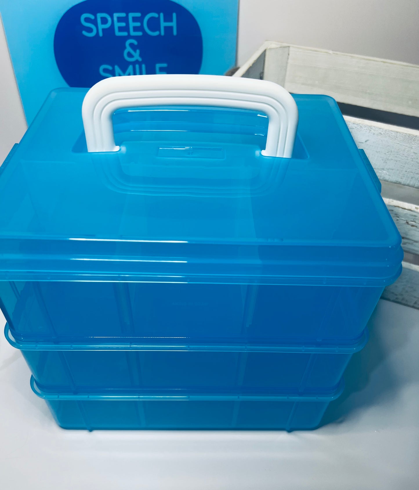 Just the Box- Mini Objects Storage Blue Three Tier Organizer for Mini Objects Storage Set for Trinkets label Organizer