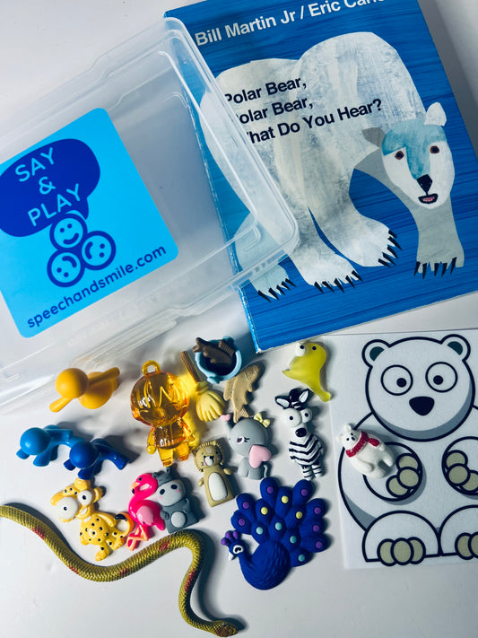 Say and Play Story Kit Objects Polar Bear What Do You Hear Story Kit Speech Therapy Mini Objects Story Trinkets Preschool Book with Object