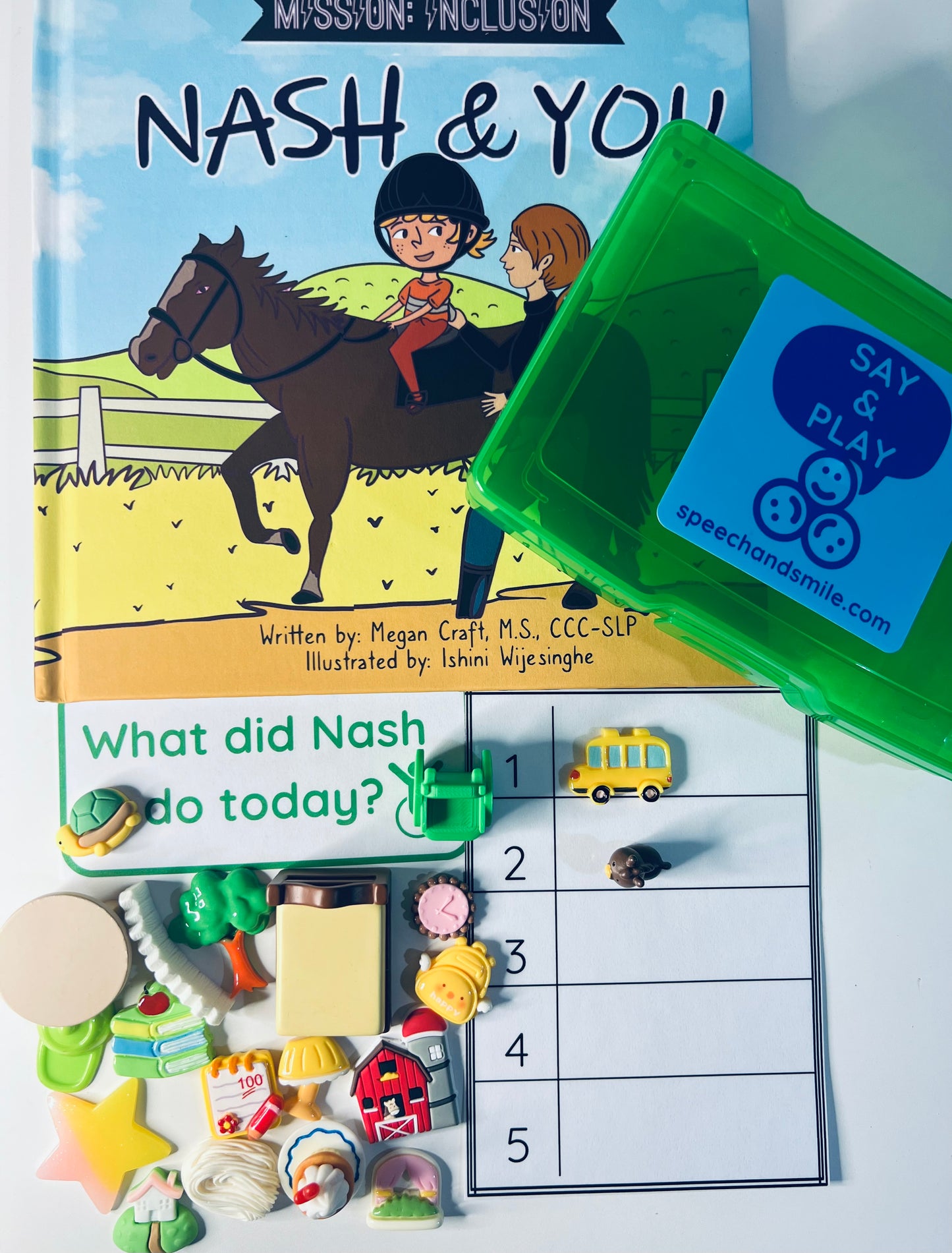 Say and Play Story Kit for Nash and You Mini Objects Speech Therapy Inclusive Books Mission Inclusion Book about Disability Inclusion