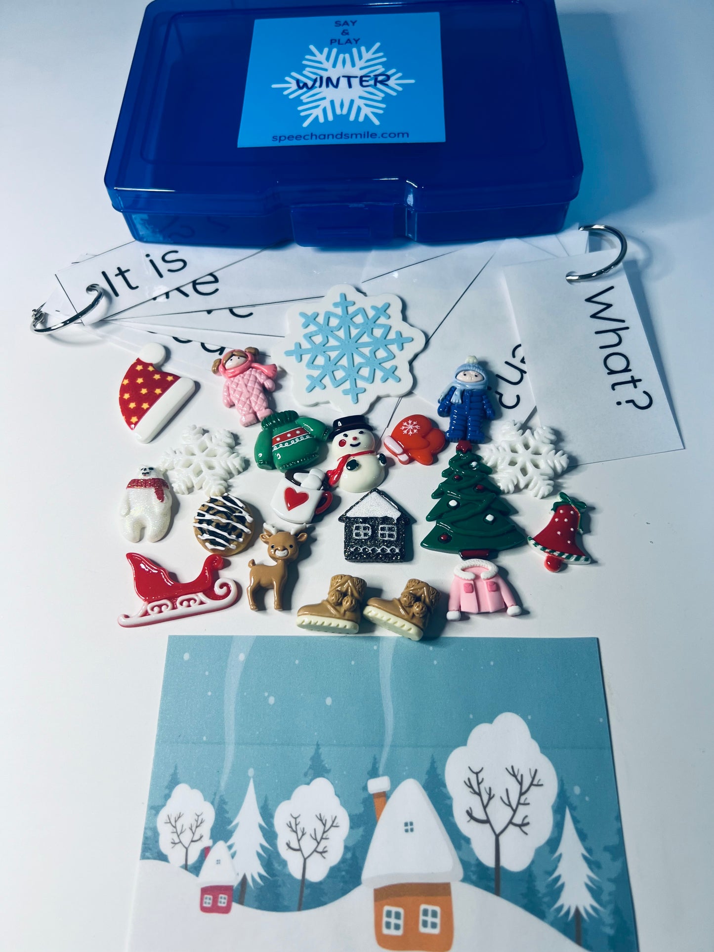 Winter Mini Objects Language Task Box Speech Therapy Minis Winter Theme Trinkets Say and Play miniature objects Montessori Minis