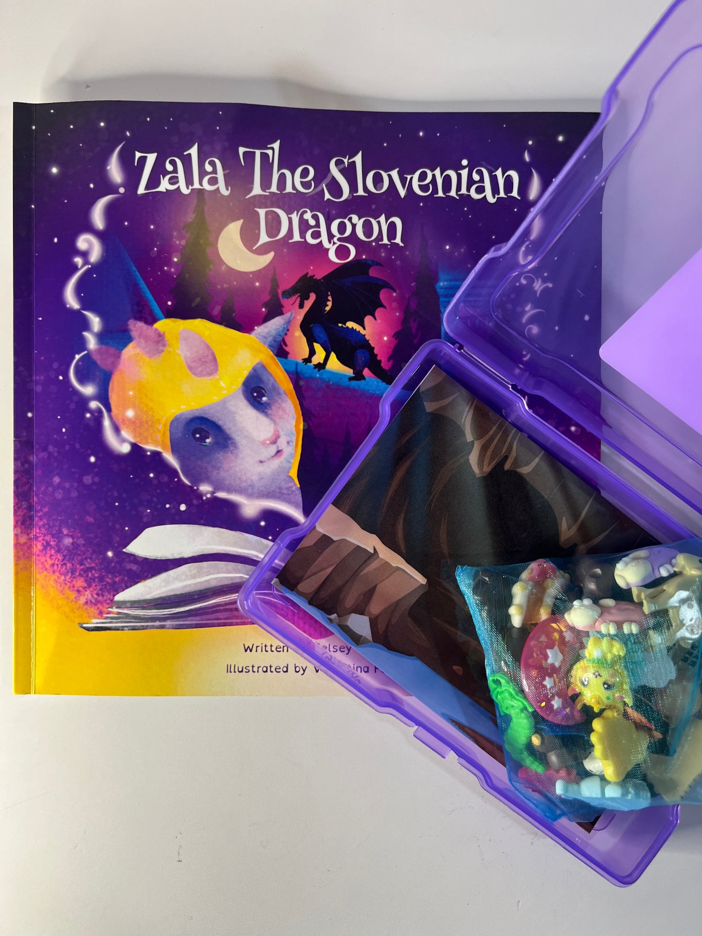 Say and Play Story Kit Zala the Slovenian Dragon with Axolotl Toy Mini Objects Speech Therapy  Bilingual SLP Learn about Slovenia Book