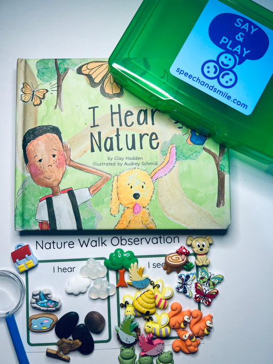 I Hear Nature Say & Play Story Kit with Mini Objects Speech Therapy Sensory Play Kit Story Props Nature Woodland Trinkets Language Task Box