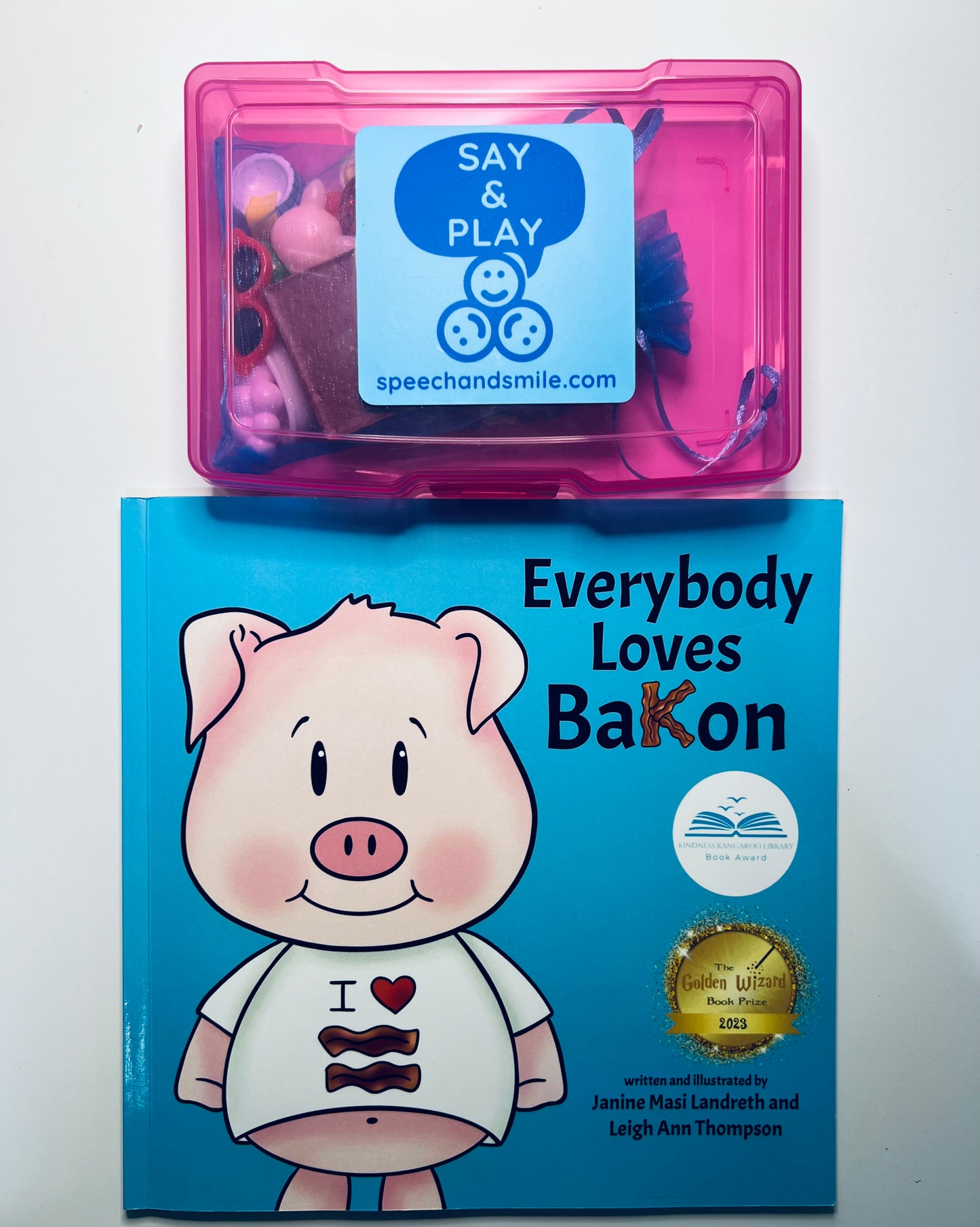 Say and Play Story Kit Book Everybody Loves Bakon Mini Objects Speech Therapy Trinkets Fun Book about kindness