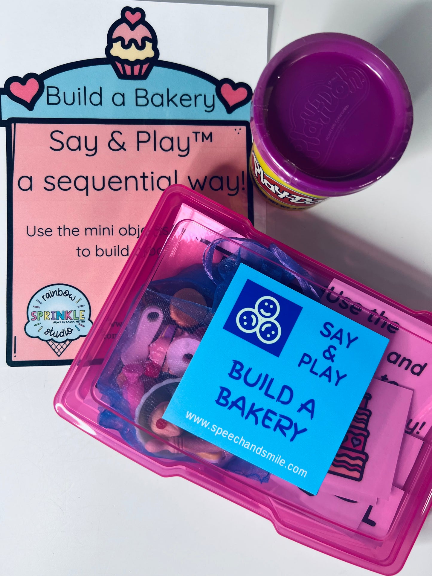 BUILD KIT Sequential learning Baking Minis Language Task Box Bakery Theme Mini Objects Build a Bakery Minis Speech Therapy Trinkets Cards