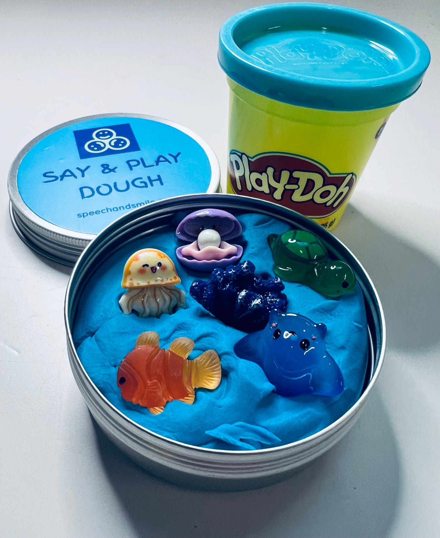 Play Dough Cup with Trinkets - Play Doh Cups Say and Play Dough Theme Dough Jars Mini Objects Speech Therapy