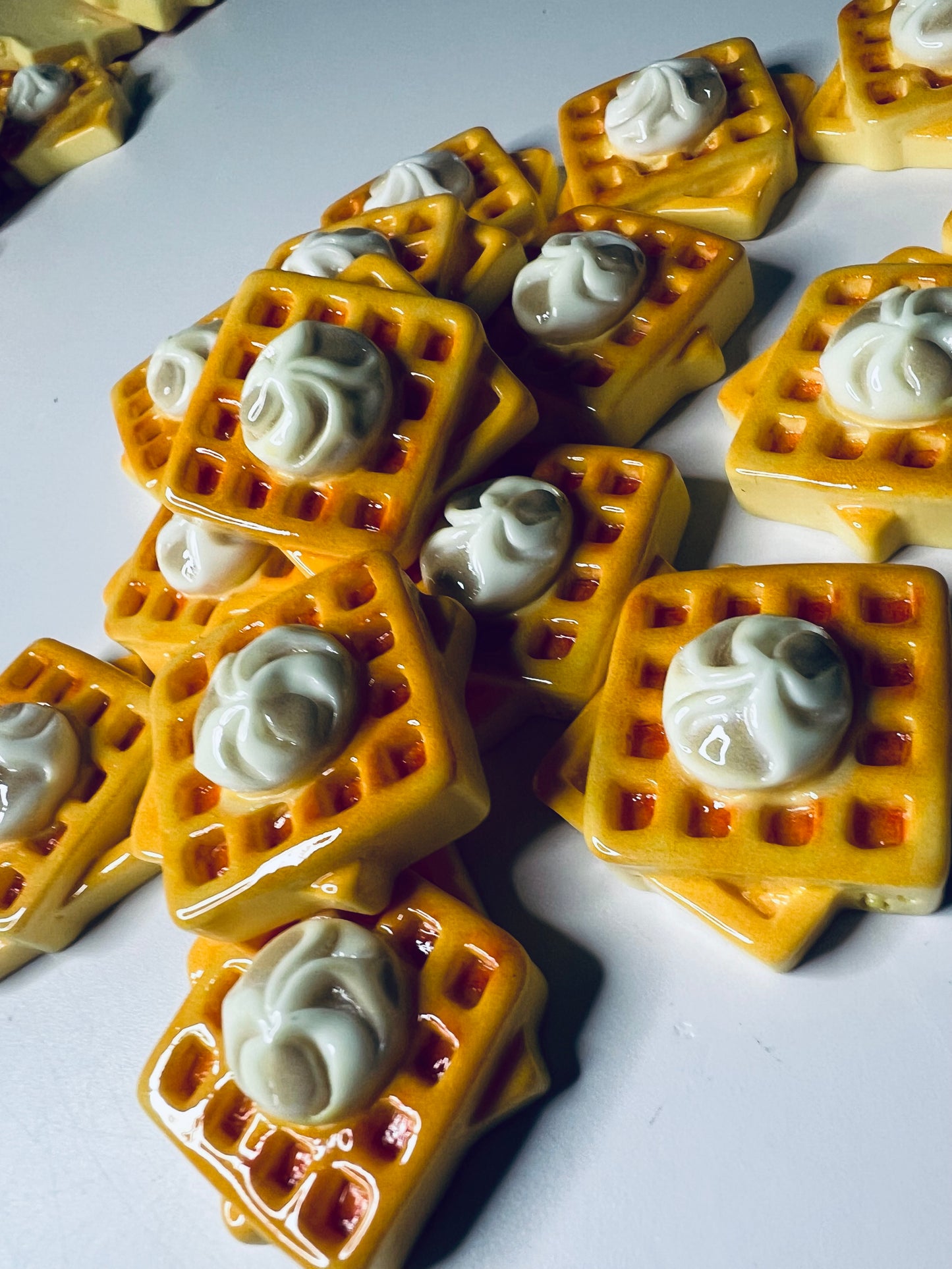 Miniature Waffle with Whipped Cream Food Minis Dollhouse Waffle Trinkets Speech Therapy Mini Objects