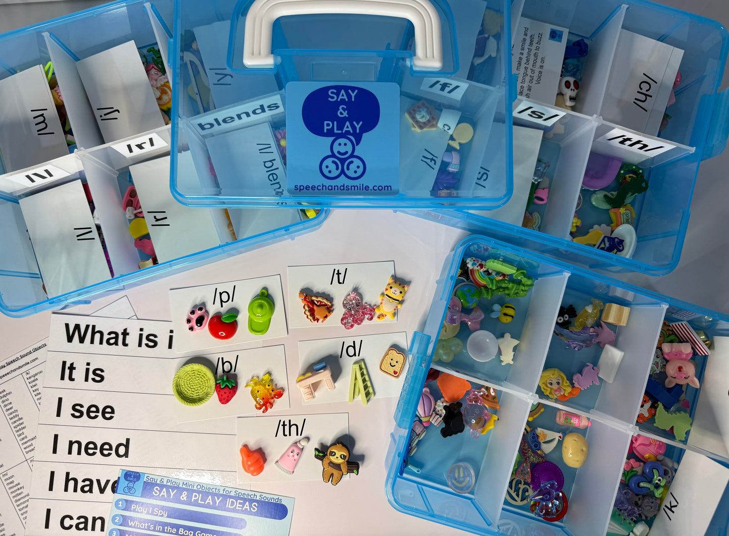 Speech Therapy Mini Objects Set over 300 Articulation Trinkets for Speech Sounds in Portable Case Sound Cards  Say & Play Mini Objects Kit