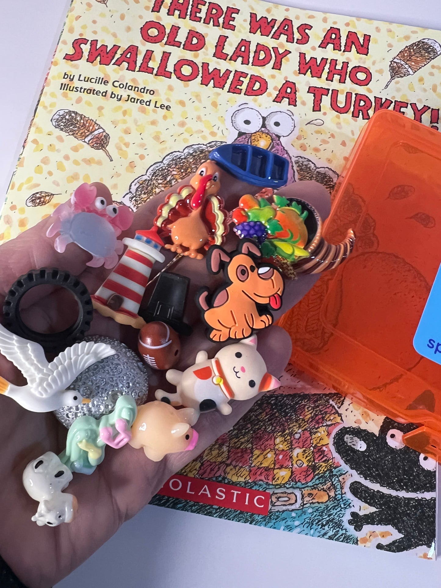 Say and Play Story Kit There Was an Old Lady Who Swallowed a Turkey Thanksgiving Mini objects Speech Therapy trinkets