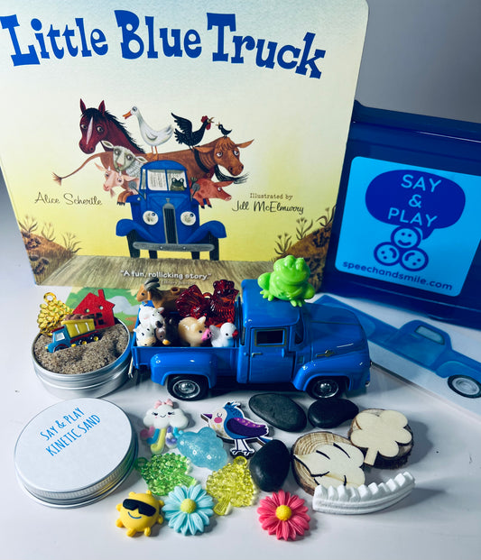 Kit d'histoire Little Blue Truck et livre-cadeau pour enfants-Objets d'histoire pour Little Blue Truck-Orthophonie Mini Objets-Kit d'histoire