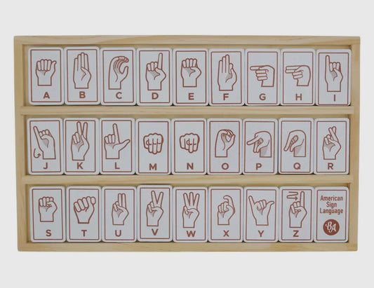 Sign Language Alphabet Tiles - Wood ASL Flash cards WITH OBJECTS Learn Sign language Alphabet