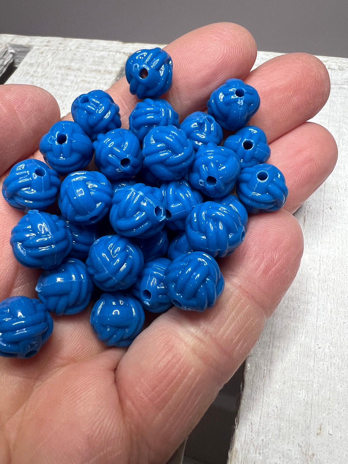 Miniature YARN Beads Set of 10 Blue Mini Yarn Balls Letter Y alphabet Objects Speech Therapy Minis