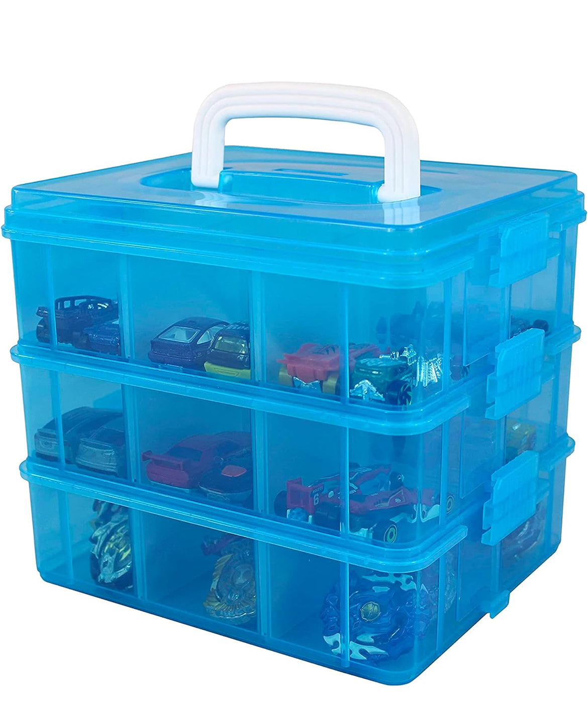 Just the Box- Mini Objects Storage Blue Three Tier Organizer for Mini Objects Storage Set for Trinkets label Organizer