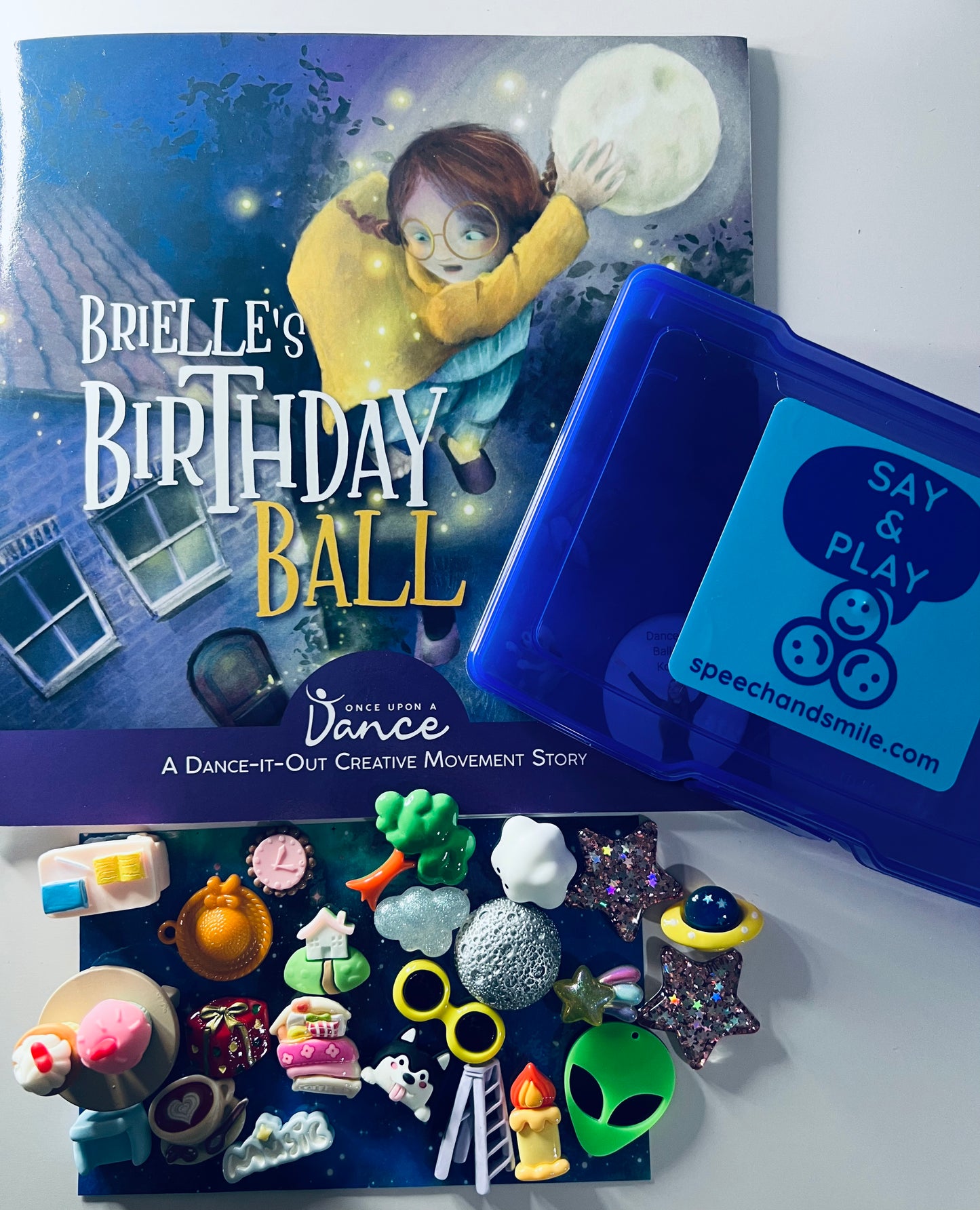 Say and Play Story Kit Brielle’s Birthday Ball Book Creative Movement Story Book INCLUDED  Speech Therapy Mini Objects