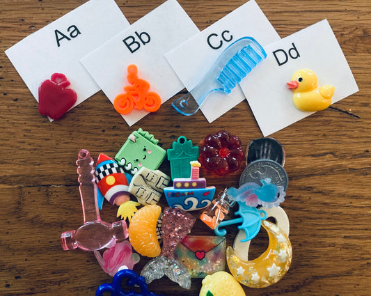 Alphabet Objects-Beginning Sound Objects-Alphabet Trinkets-Speech Therapy Mini Objects-Montessori Miniature Objects-Educational Toy Alphabet