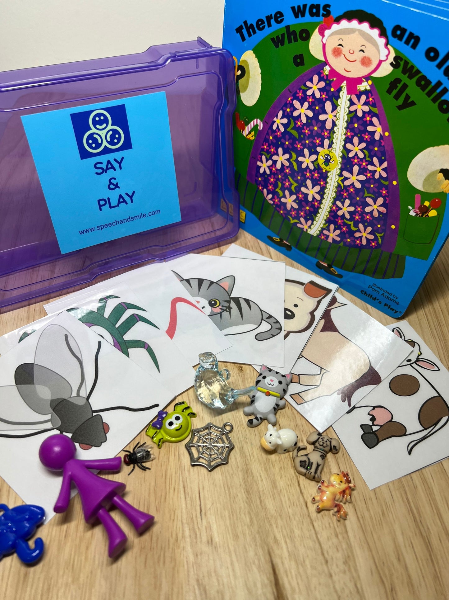 Story Kit for There was an old lady who swallowed a fly-Speech Therapy Mini Objects-Story Props-Language Task Box-Objects for books