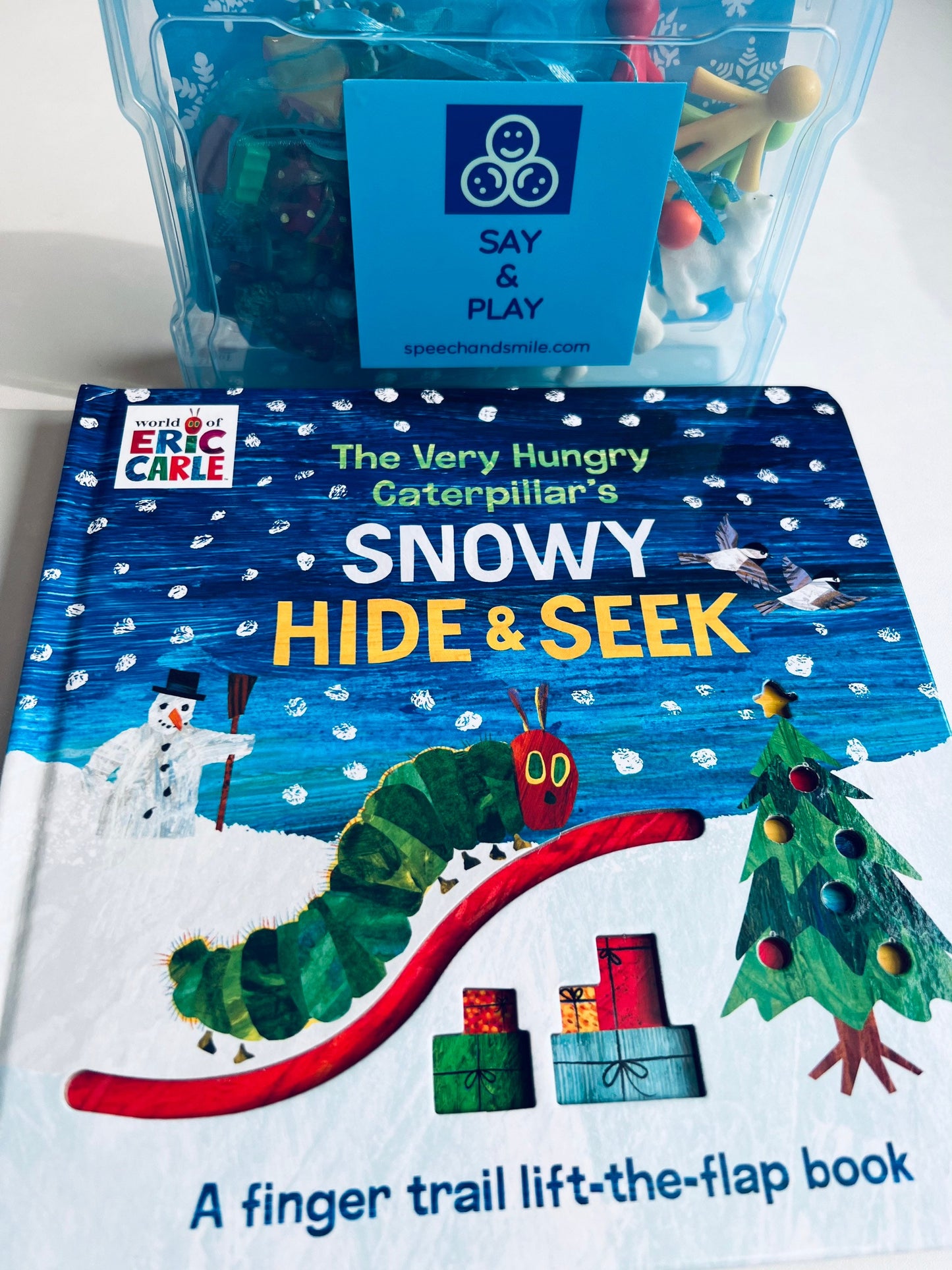 Oruga Hambrienta Kit de Cuentos Objetos y Libro-Eric Carle Snowy Hide &amp; Seek-Terapia del Habla Mini Objetos para Libro-Mini Objetos Temáticos de Invierno