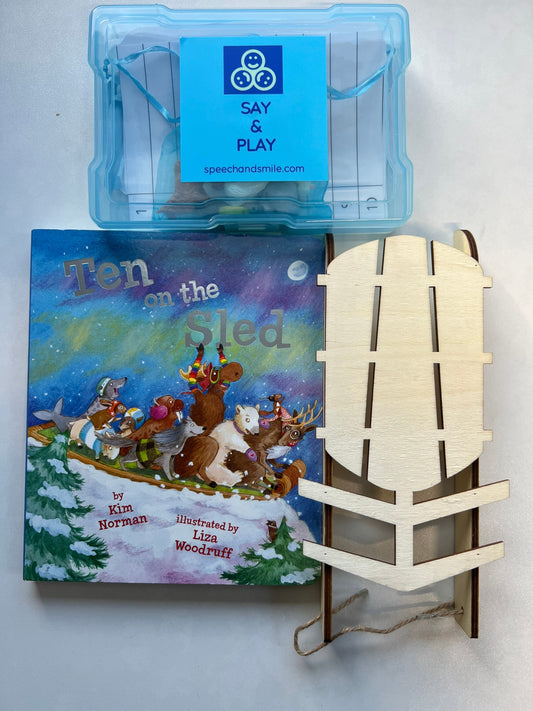 Story Kit-Ten on the Sled Story Kit-Speech Therapy Mini Objects-Preschool Book with Objects-Mini Objects for Speech Therapy-Book with Props