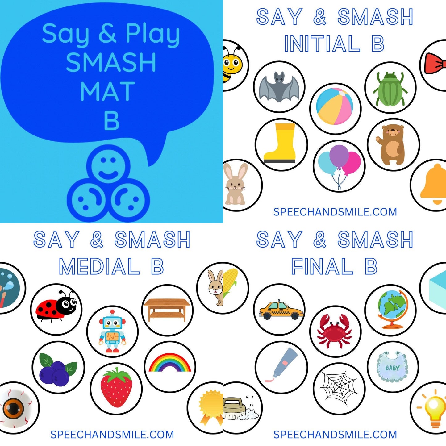 B Sound Smash Mat pour pâte à modeler-Matériaux d’orthophonie imprimables-Orthophonie-Orthophonie et Sourire-Outils d’orthophonie- Activité Lettre B