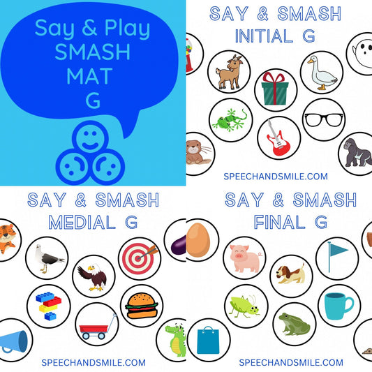 G Sound Smash Mat-Play Dough Smash Mat-Materiales de terapia del habla-Terapia del habla-Herramientas de terapia del habla y sonrisa-Letra G Actividad SLP