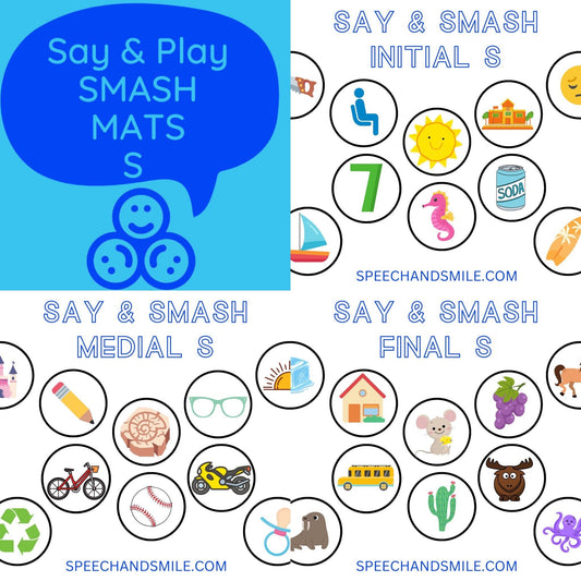 S Sound Smash Mat para jugar con masa-Materiales de terapia del habla imprimibles-Terapia del habla-Herramientas de terapia del habla y sonrisa-Actividad de la letra S