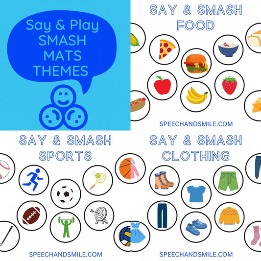 Printable 5 Theme Smash Mat Speech Therapy Materials Print and Play Themed Therapy